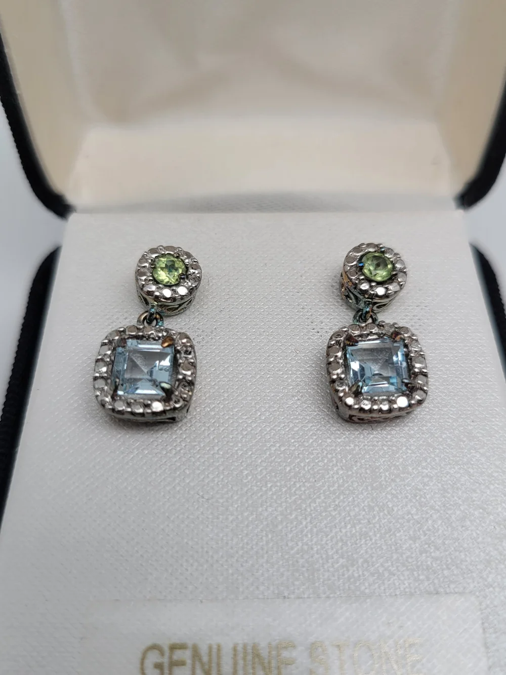 18k Gold Over Sterling Silver Blue Topaz and Peridot Drop Earrings